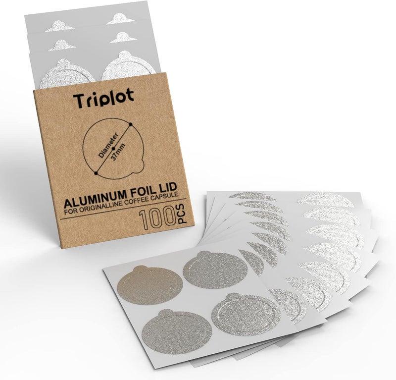Triplot Aluminum Foils Lids for Reusable Nespresso Original Line Stainless Steel Coffee Pods,Compatible with Nespresso Originaline Machine, 100pcs Nespresso Original Line Capsules Coffee Pods Lids - Image 1